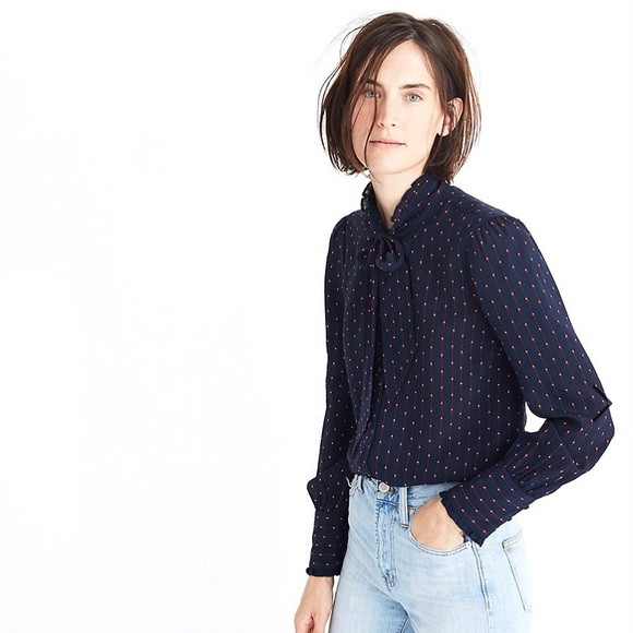 Madewell Tops - Madewell Silk Tie-Neck Ruffle Shirt in Stripe